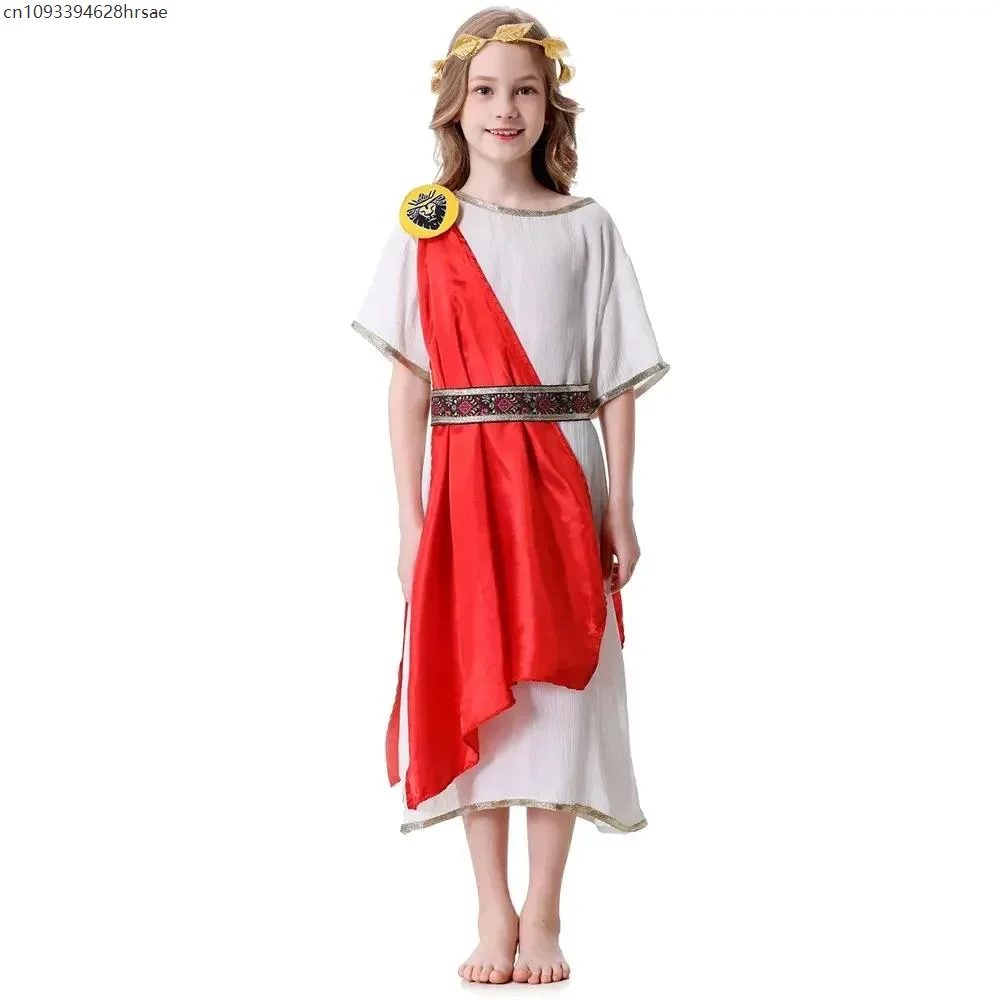 Детский костюм древнегреческой тоги на Хэллоуин для девочек, египетская принцесса, шаль на одно плечо, струящееся платье, костюмы для хора и выступлений