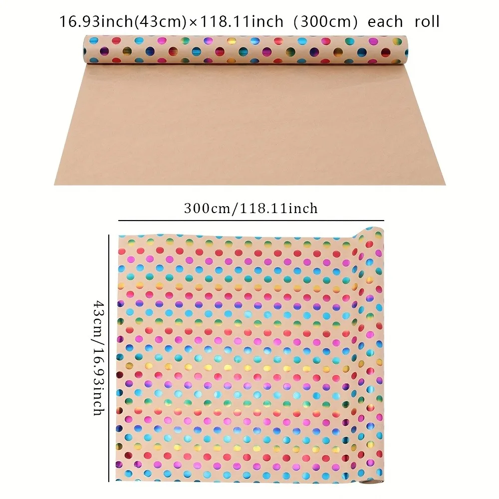 Kuhfell-Geschenkpapier mit Punktemuster - Bunte Punkte, 16,9x118 Zoll, Weihnachten, Geburtstag, Hochzeit, Hochzeitsgeschenke Festliches Paket – Detail 5