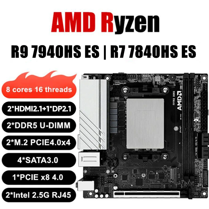 NAS 메인보드 AMD Ryzen 9 7940HS ES R7-7840HS ES, N17, 2x NVMe, 4x SATA3.0, PCIEx8, 2x DDR5, 2x2.5G LAN 게임, 17x17 ITX 방화벽 보드