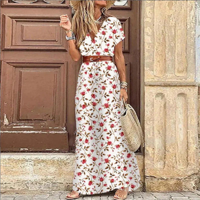 Boho Floral Print Maxi Dress - Amazon Hot Item Women's Beach Cover Up Dress for Vacation & Summer