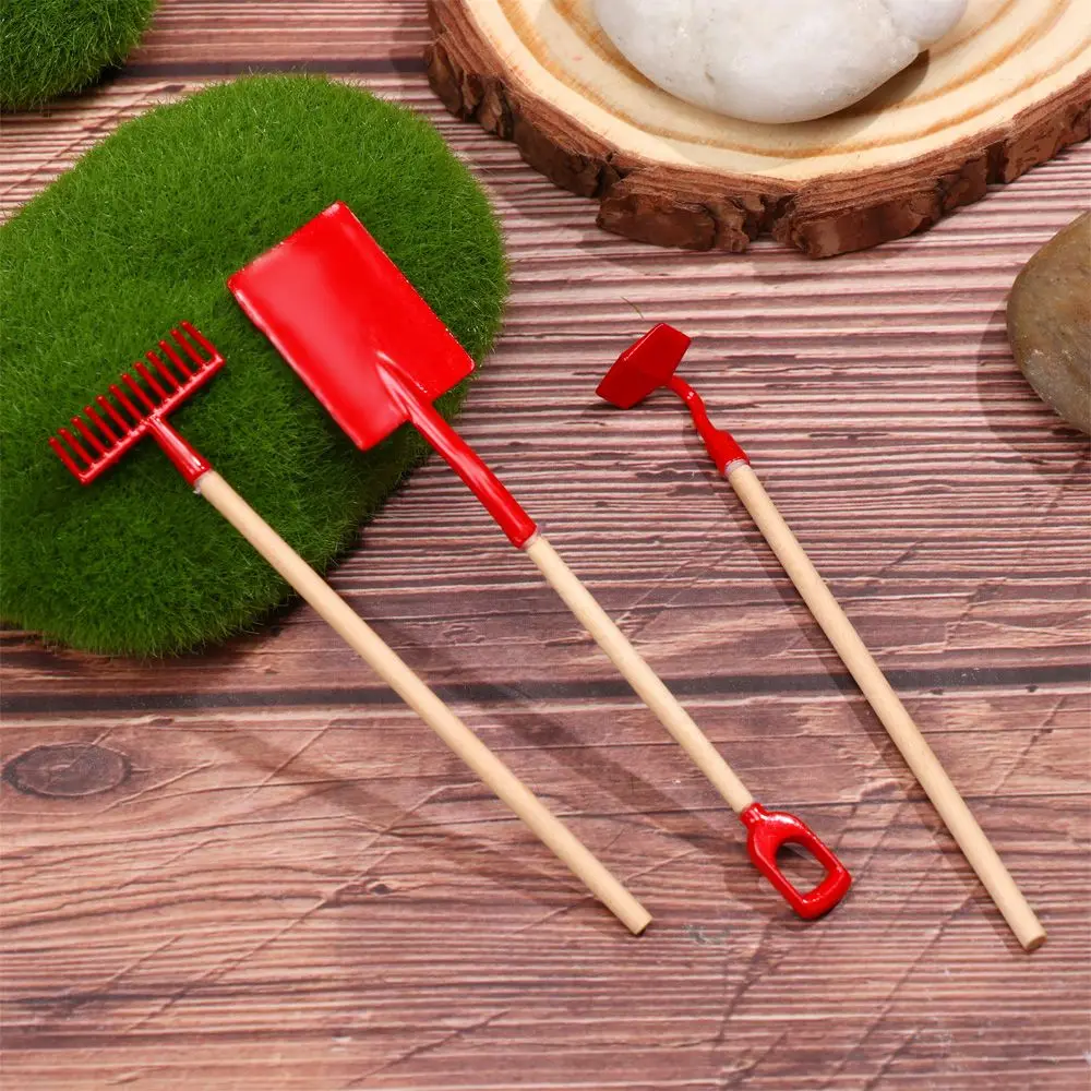1 ชุด 1:12 Scale เล่น House Fairy Garden รดน้ําหม้อ Miniature เครื่องมือตุ๊กตา Farming ชุดไม้ Hoe Shovel ตุ๊กตาอุปกรณ์เสริม