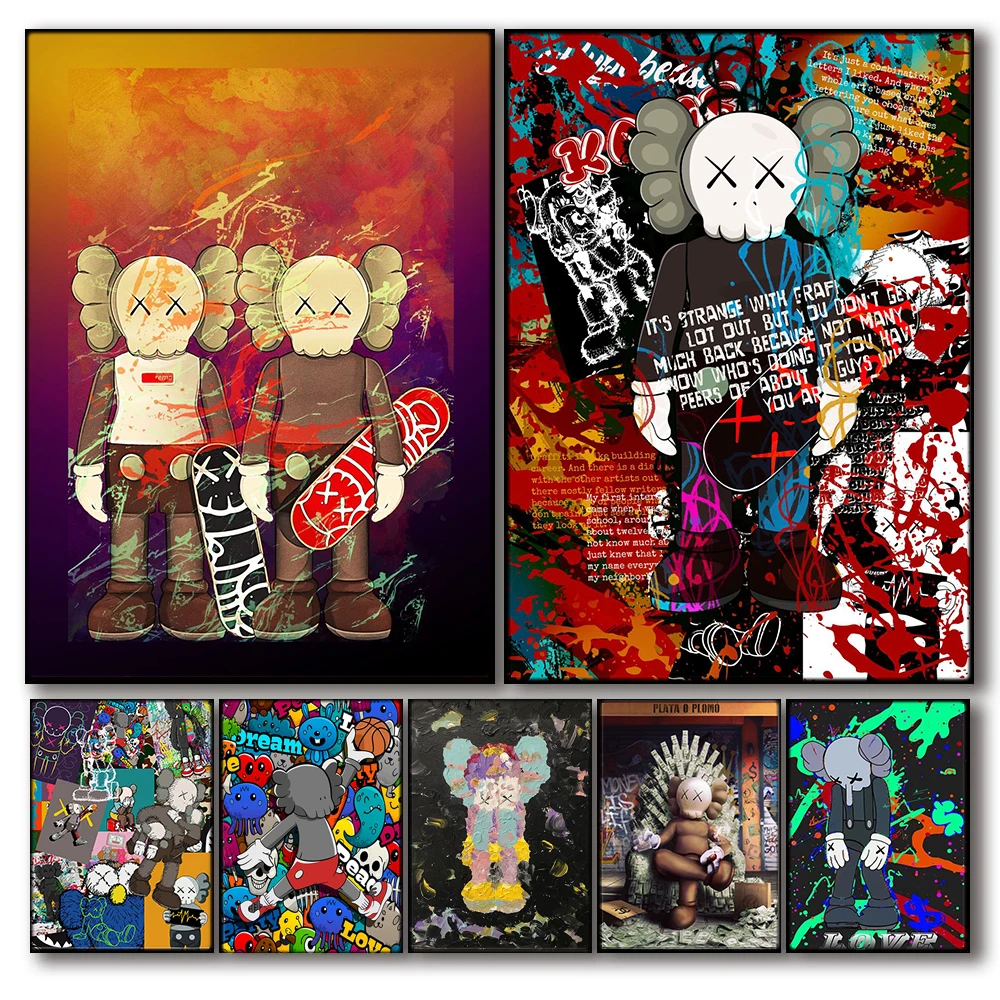 Cartoon Bear Graffiti Street Kids Gift Posters Luxury Canvas Wall Art Prints Pop Toy Painting for Living Room Home Decor Picture