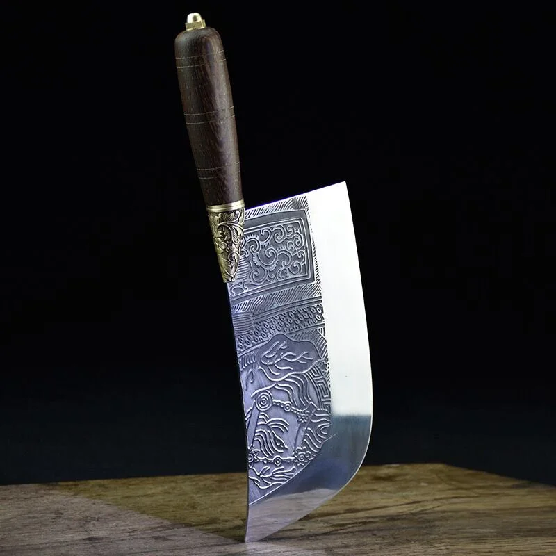 

Longquan household pure hand forged kitchen knife round head sharp slicer retro kitchen knife ghost hand chef knife