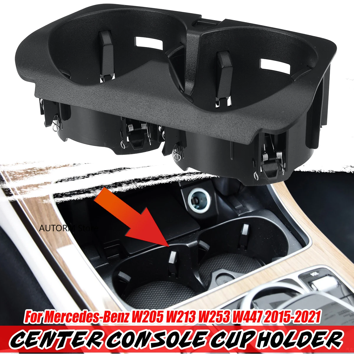 Image of Auto Tasse Halter Wasser Getränke Halter Für Mercedes-Benz W205 W213 W253 W447 2015-2021 Center Konsole Einsatz getränke A 2056800691