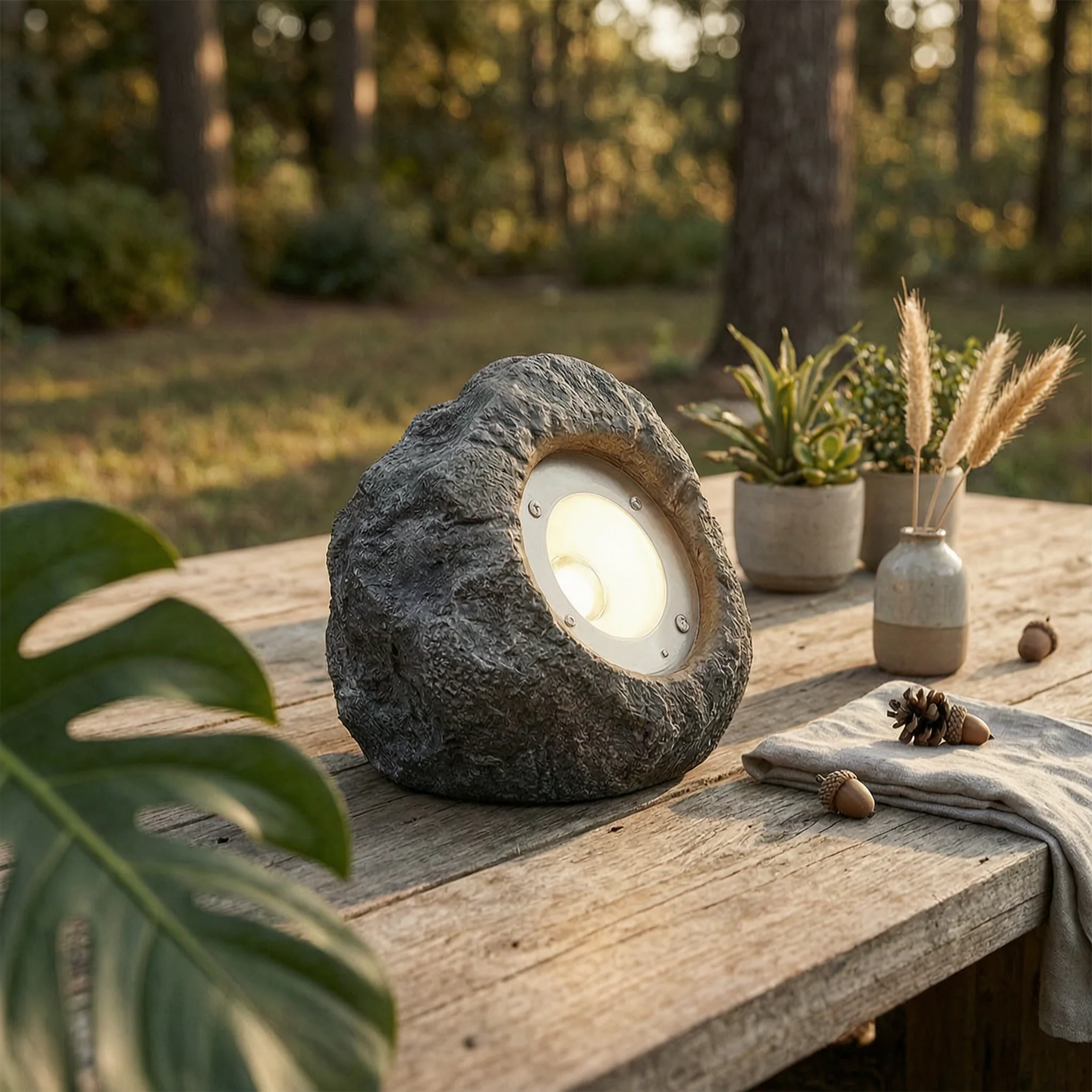 Beam Light with Faux-Rock Body Weather-Resistant Rock Light Stone Light Prewired Spotlights Bright for Landscapers, Yard, Lawn