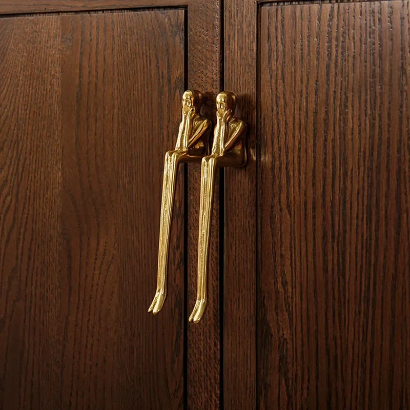 

Brass Handle Nordic Modern Simple Wardrobe Door Cabinet Drawer Luxury Humanoid Copper Cabinet Creative Long Handle Drawer Knobs