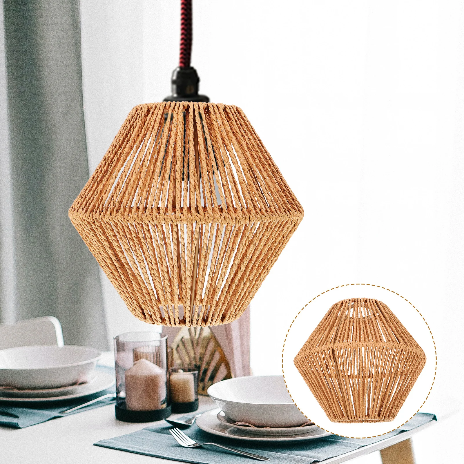 

Подвесной абажур ручной работы из металлической хлопчатобумажной веревки, декоративный абажур для гостиной, спальни, кухни, потолочный светильник