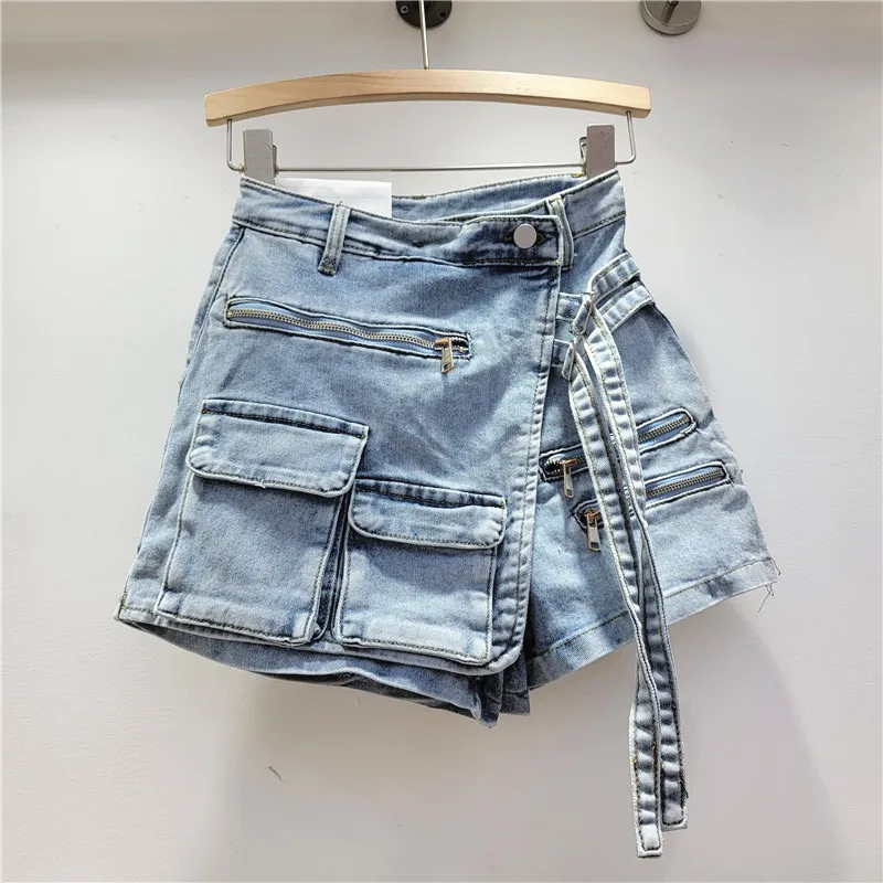 

TEELYNN Vintage High Waist Denim Skirts Shorts for Women Jeans Casual Multi Pockets Straight Skirt Summer Boho Beach Hot Pants