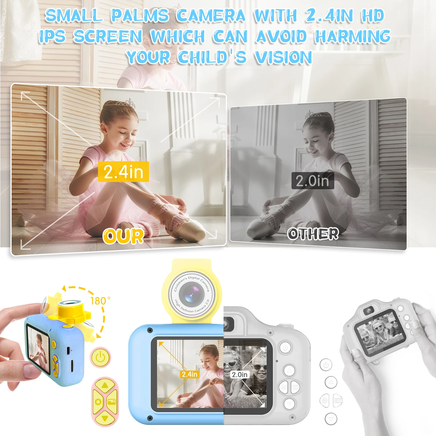 Fotocamera per bambini, fotocamera ARNSSIEN per bambini, fotocamera digitale con schermo IPS da 2,4 pollici, fotocamera per studenti Flip Len a 180 °, fotocamera per Selfie per bambini con Playb