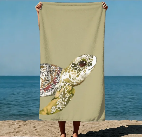 1pc Summer Boho Style Blue Sea Turtle and Art Nouveau-Inspired Print Design Beach Towel for Swimming Pool Vacation Towel