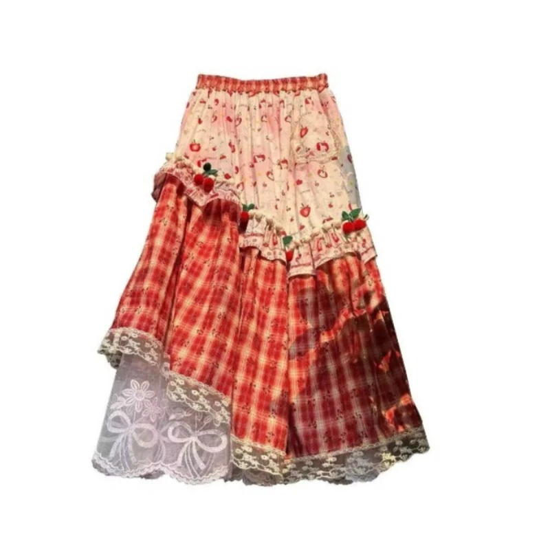 

Летняя юбка миди с узором и цветовыми блоками, кружевная, в стиле коттеджкор, с винтажным принтом, многоярусная, свободного кроя, для пляжа, 2026