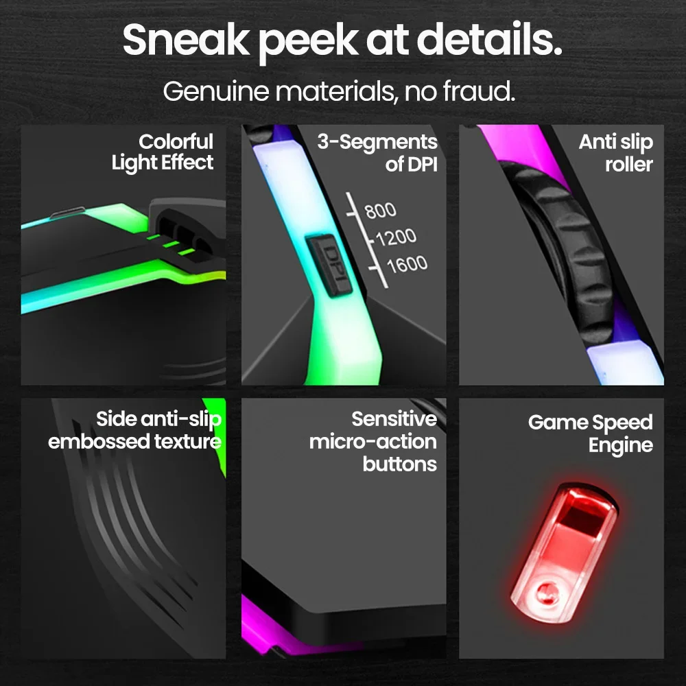 Проводная USB-мышь с подсветкой RGB, бесшумная USB-мышь, проводная игровая мышь для настольного ПК, ноутбука, домашнего офиса, светодиодная светящаяся 1600 точек на дюйм