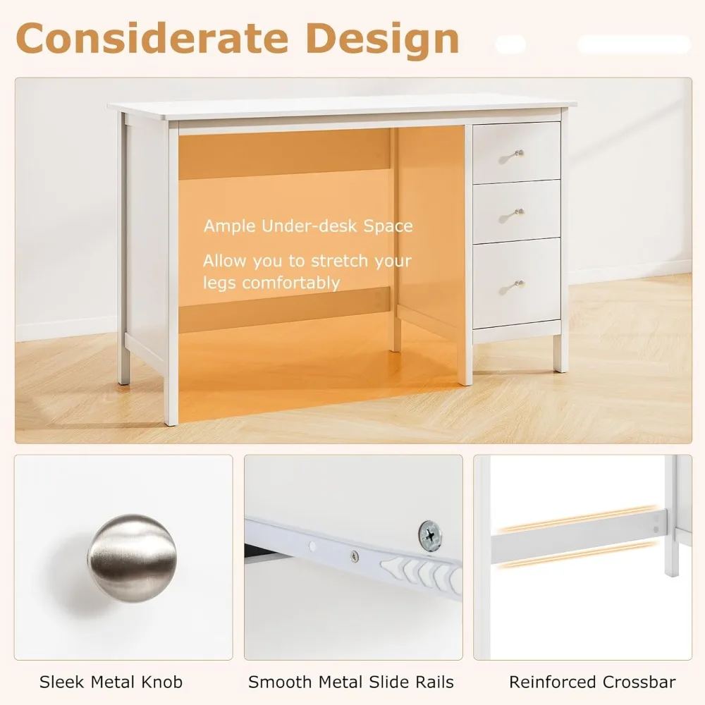 مكتب مكتب منزلي أبيض حديث مع أدراج تخزين وسطح عمل مائل #6