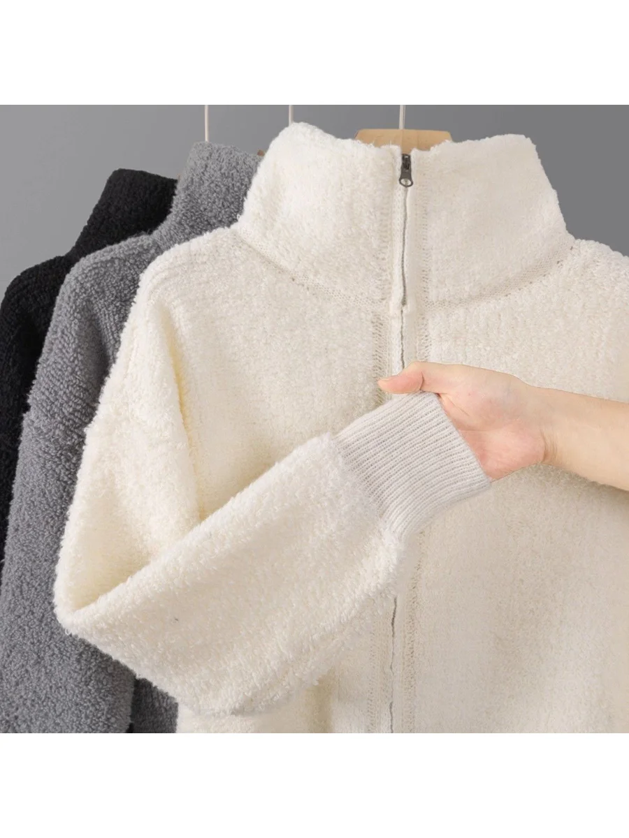 Laid-back Style Zipper Knitted Sweater Men Women Warmth All-match Autumn Winter New Couple Cardigan Outerwear Casual