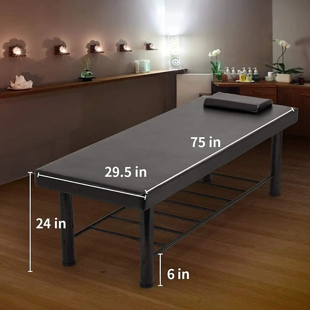 Mesa de masaje estacionaria, cama de Spa de masaje de 450 libras con almacenamiento y capa de espuma viscoelástica, 75 "de largo, 29,5"