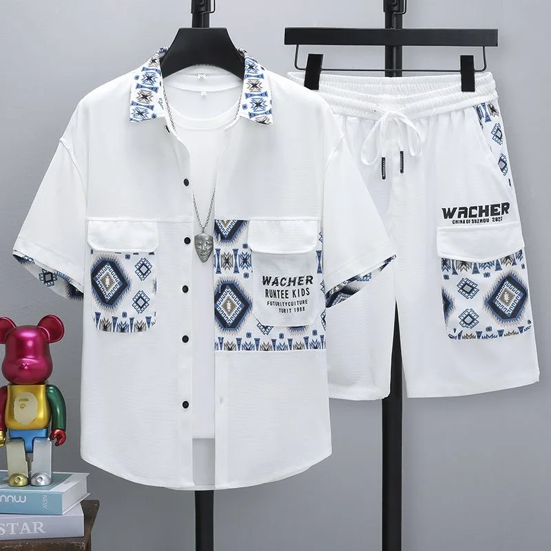 2024 Summer New Fashion Sports Large Size Short-Sleeved Shirt Set For Men Casual Loose Comfortable High-Quality Two-Piece Set