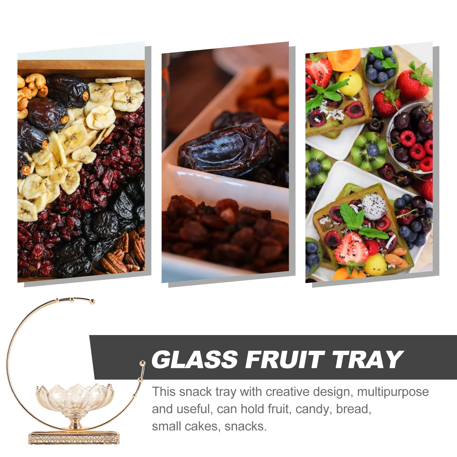 

Glass Fruit Tray Decorative Metal Moon Shape Snack Serving Plate Multipurpose Fruit Serving Tray for Birthday Parties Gifts