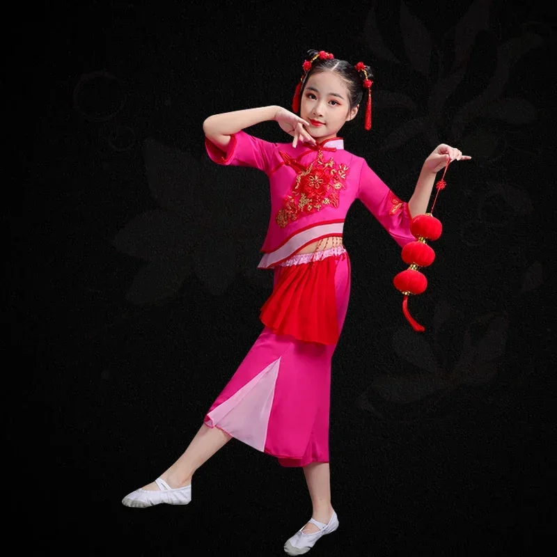 Chinese Traditional Fan National Dance Costumes Classical Yangko Clothing Ancient Elegant Square Dance Costume for Stage