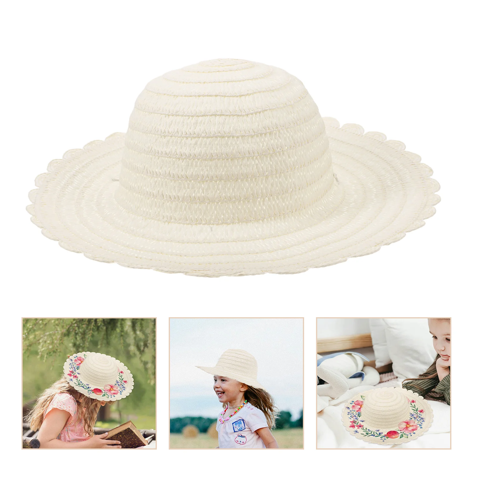 

4Pcs DIY Straw Hats Painting Set Kids Unfinished Blank Straw Craft Hats for Crafting Activities DIY Making Crafts Supplies