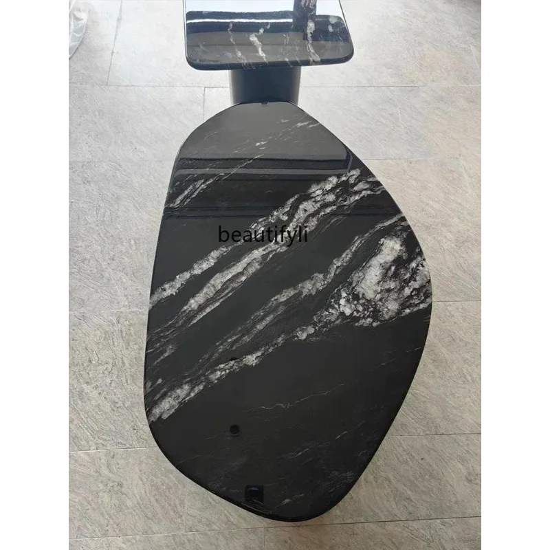 A07 V الراقية غرفة المعيشة طاولة القهوة الحجرية الفاخرة مزيج مصمم شقة صغيرة طاولة القهوة الرخامية #4