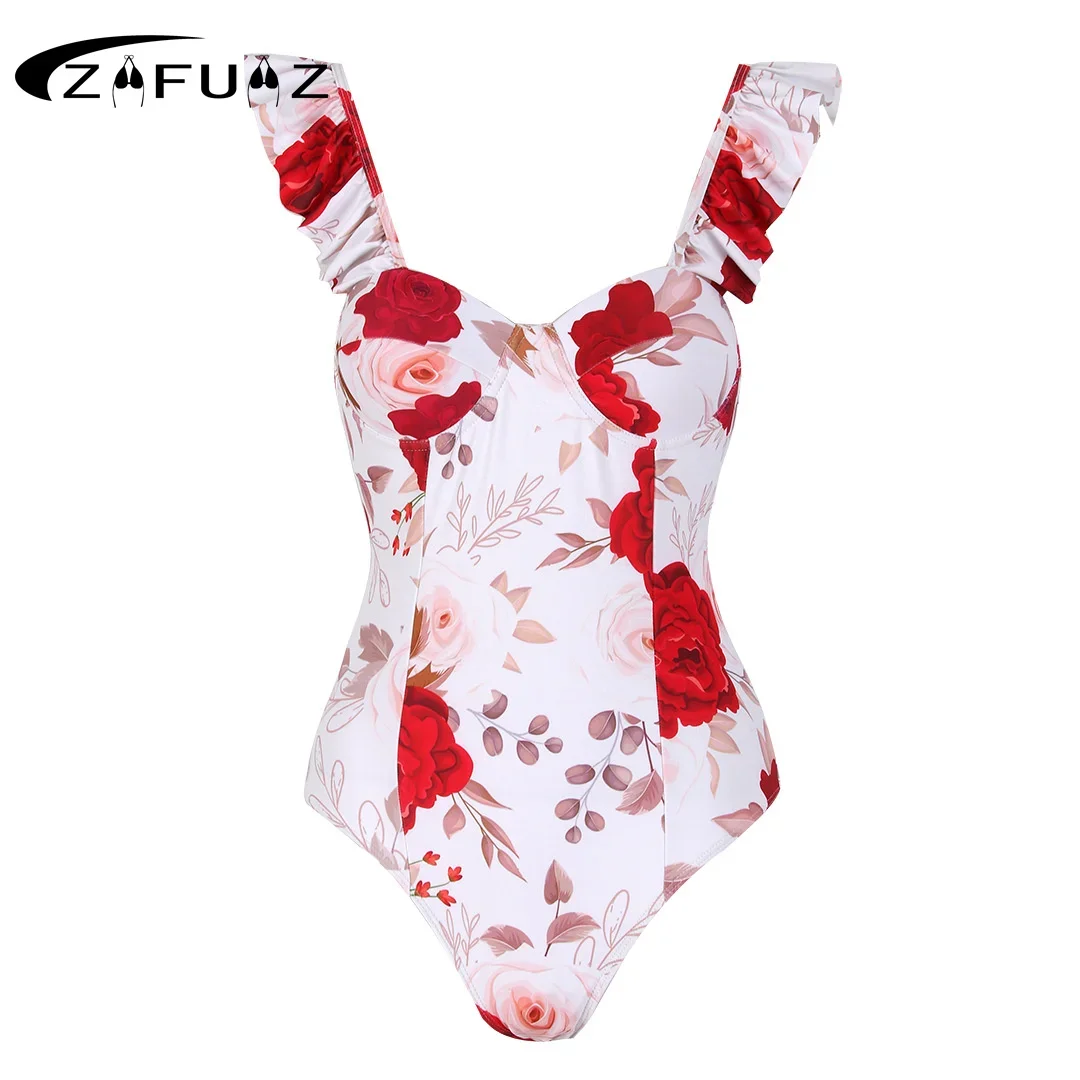 

Women Swimsuit 2024 New High Waist One Piece Swimwear Push Up Bikinis Women Bathing Suit Biquini Ruffle Bikini Summer Beach Wear