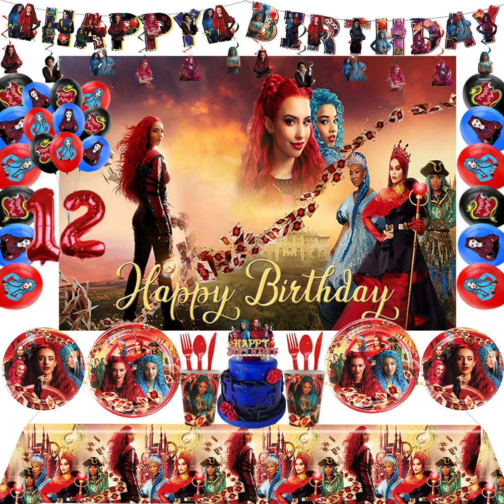 

Disney Descendants Red Rise Party Decorations Uma Balloons Tableware Banners Backgrounds Birthday Party Supplies Baby Shower