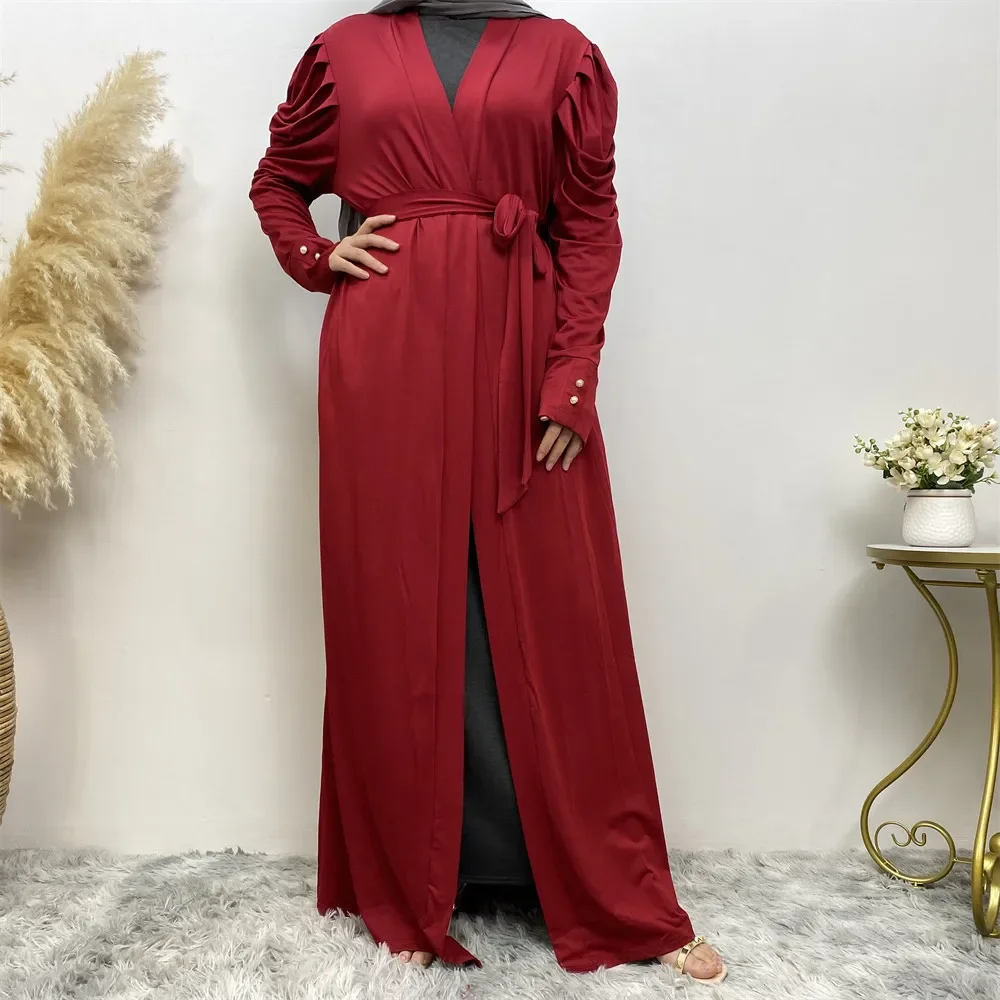 Eenvoudige mode dames moslim Midden-Oosten nieuwe kleding effen kleur vest lange losse open abaya gewaad