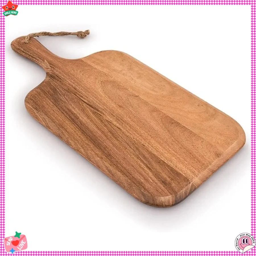Разделочная доска из акации для мяса, сыра, хлеба, овощей и фруктов с ручками (15 x 7 дюймов)