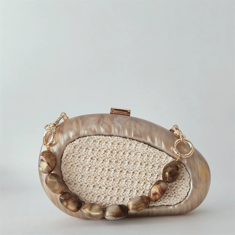 

Beach New Acrylic Crossbody Messenger Clutch Bag Women Prom Day Shoulder Purse Rattan Knitting Coffee Evening Clutch Bag Purse