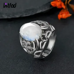 925 Sterling Silver Ring Natural Stone Moonstone for Women Flower Shaped Hollow Ring Fashion Exquisite Jewelry Gift Retro