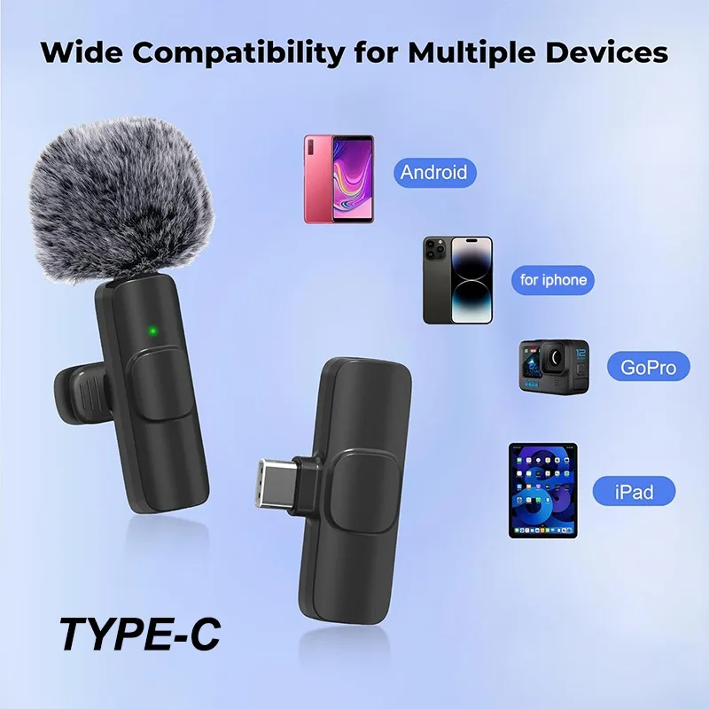 Wireless Lavalier Microphone Mini Lapel Mic for Type-C Smartphones Vlogging Facebook Videos Audio Recording image 3