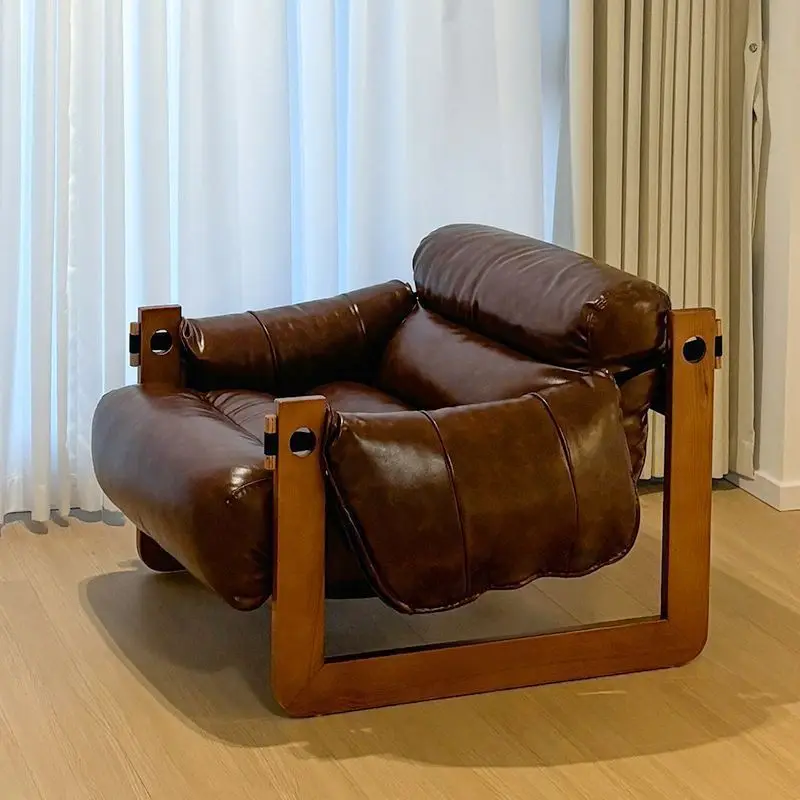

Lazy sofa single living room leisure designer light luxury solid wood Jersey sofa recliner