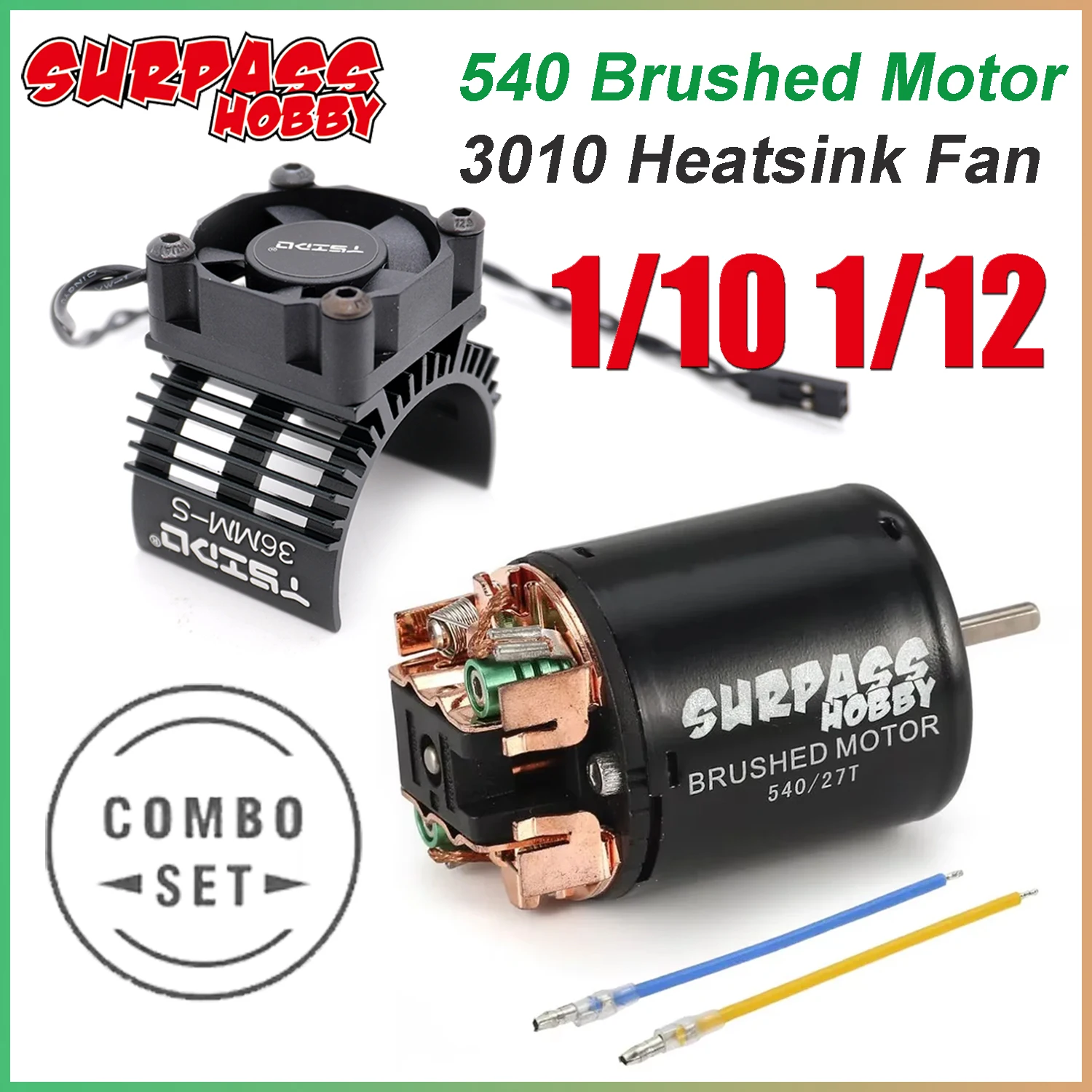 Surpass Hobby 540 Brushed Motor & 3010 Heatsink Cover Cooling Fan Combo Set For 1/10 1/12 RC Crawler Car Wltoys Traxxas Axial