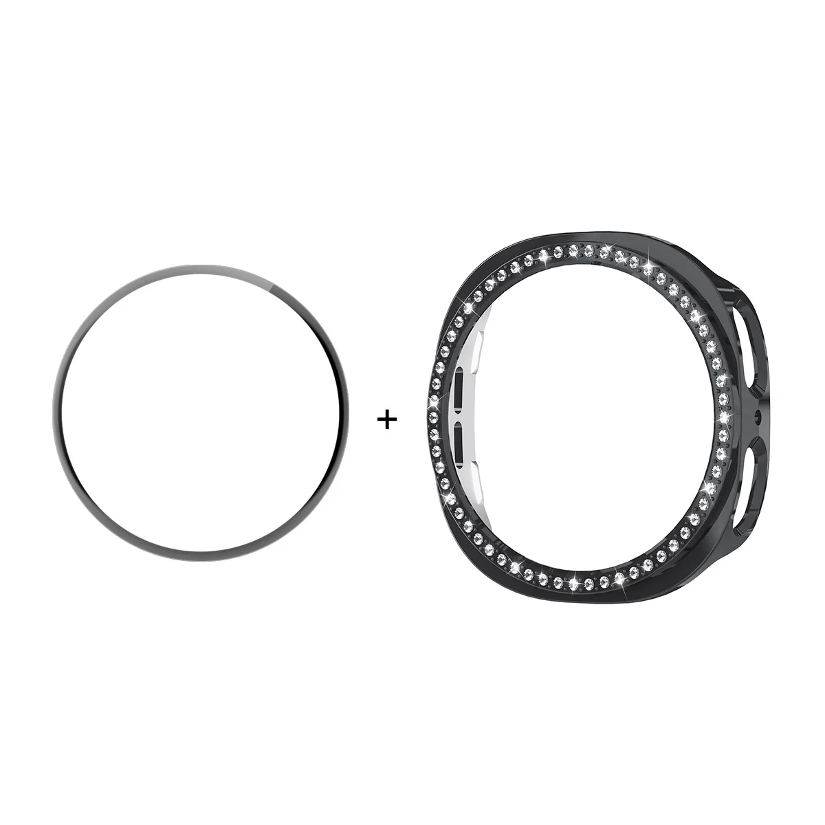 

Чехол для Samsung Galaxy Watch8 44 мм с пленкой из ПММА, декоративный чехол для ПК со стразами - черный