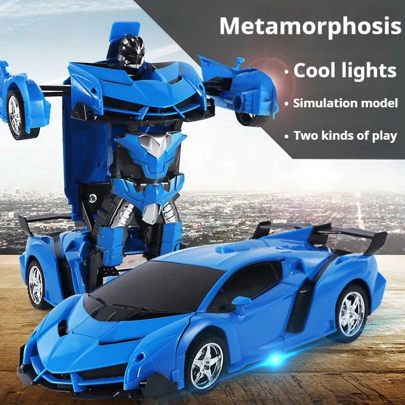 New One Button Remote Control Deformation Car Rc Rechargeable Racing Car Model Police Car Children Sports Car Boy Toy Car Gifts