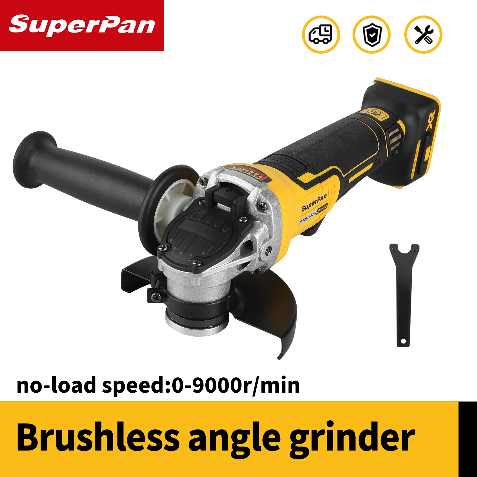 

High-Efficiency Brushless Motor | SuperPan 20V 6.0Ah 125mm Angle Grinder, 0-9000RPM Dual Position Handle Tool
