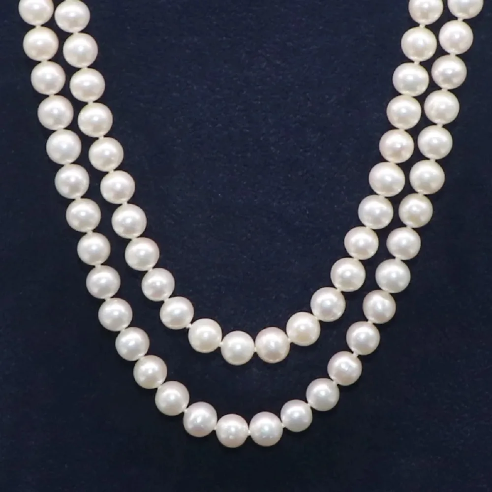 Natural 2-Row Pearl Necklace AAAA6-7mm South Sea Round Pearl Necklace 925s 16-26 inch