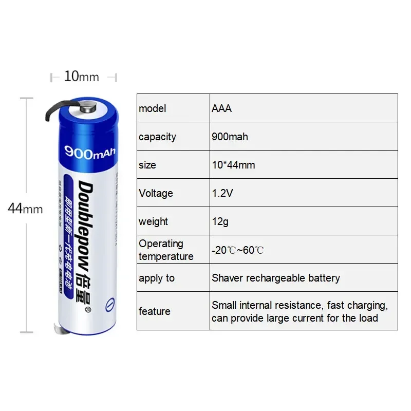 Akumulatory Ni-MH 1,2 V AAA 900 mAh do latarki Golarka elektryczna Philips Szczoteczka do zębów Brzytwa Zabawka Mysz z zakładkami spawalniczymi — zdjęcie produktu 3