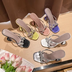 Summer Silver High-heeled Shoes With Black Sandals And Slippers Plum Blossom Rhinestones With Black Sandals For Women To Wear