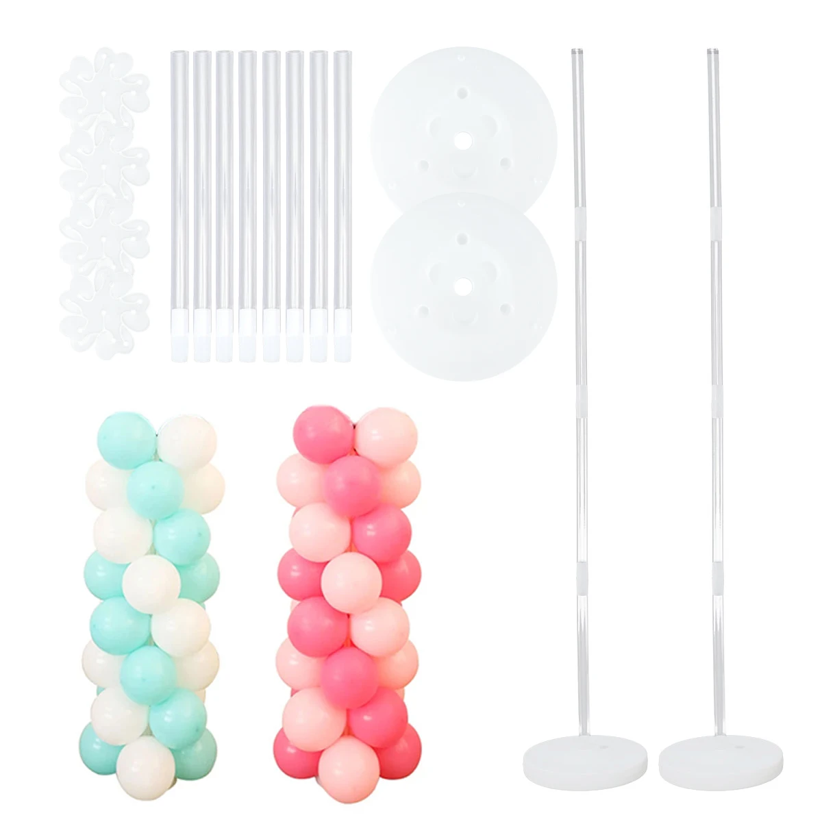 2Sets Balloon Column Stand Kits 8.4ft Height Balloon Arch Stand Kit Reusable Balloon Tower Decor for Wedding Birthday Christmas