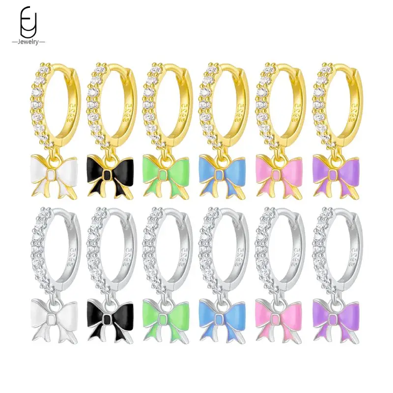

925 Sterling Silver Needle Exquisite Colorful Butterfly Knot Pendant Earrings Enamel Hoop Earrings for Women Fine Jewelry