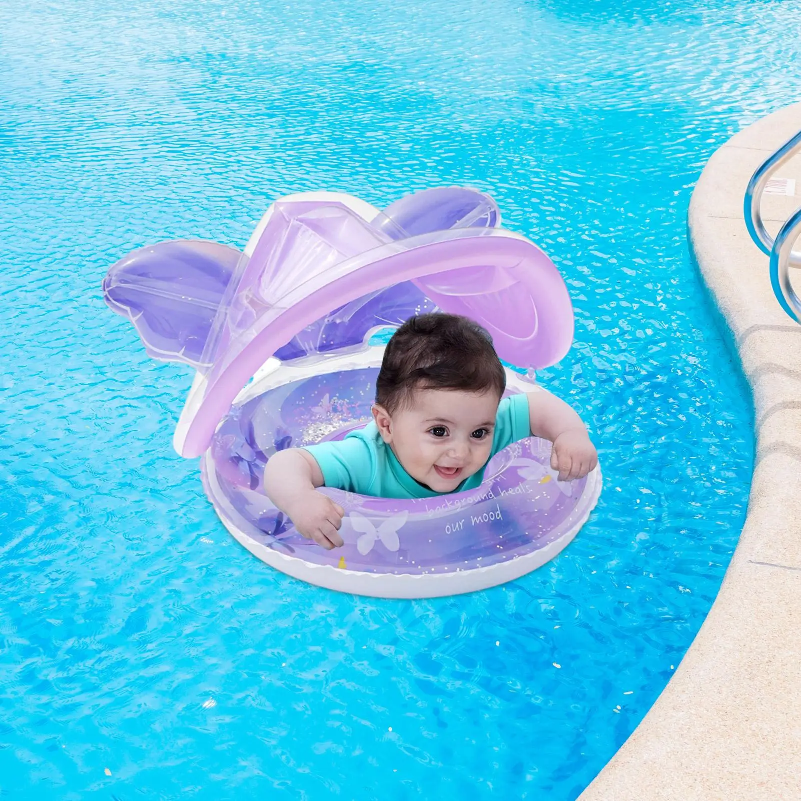 Baby Pool Float Sun Protection Toddler Pool Float With Canopy Butterfly Shape Lounge Mat Boat Water Chair For Outdoor Play