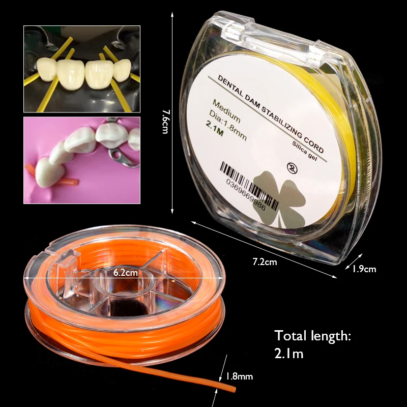 2 Rolls Dental Rubber Dam Stabilizing Cord Medium Wedges Clamps Sheets Elastic 2.1m /Dia 1.8mm Dentistry Instrument