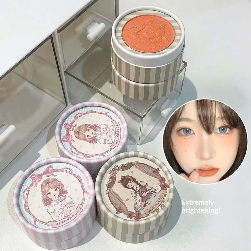 HERORANGE Dimensional Embossed Blush Fine Powder Monochrome Smooth Matte Shimmer Retro Almonds Blusher Rouge Enhancing Makeup