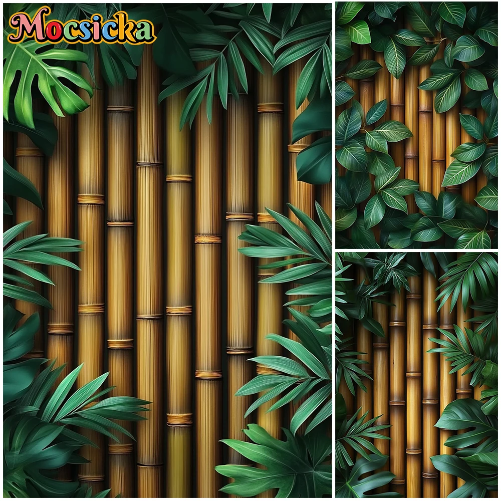 

Фон для фотосъемки Mocsicka из бамбука, весенний фон для детского дня рождения, фон с зеленым узором листьев, декоративные обои для фотосессий