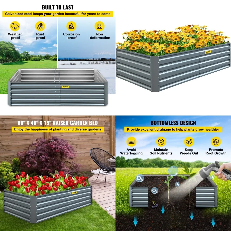 

VEVOR Gaanized Raised Garden Bed 80" x 40" x 19" Metal Planter Box Gray Steel Plant Raised Garden Bed Kit Planter Boxes Outdoor
