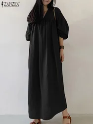 ZANZEA Women Causal Maxi Long Dress Femme Puff Sleeve Holiday Robe Fashion Summer Dress Vintage Loose Pleated Vestidos Oversize