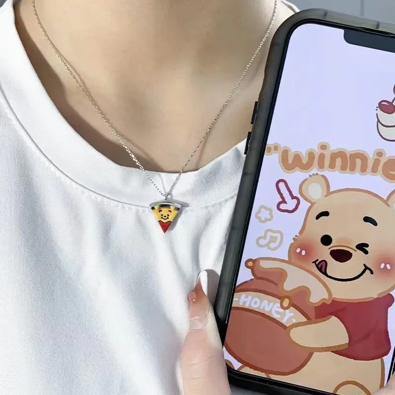 Disney Pendant Necklaces Piglet Tigger Pooh Bear Chain Pizza Necklace Cartoon Figure Choker Necklaces Kids Birthday Party Gifts