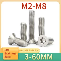 10pcs M1.4 M1.6 M2 M2.5 M3 M4 M5 M6 M8 GB2673 Six Lobe Torx Flat Countersunk Head Screw Bolt 304 A2-70 Stainless Steel