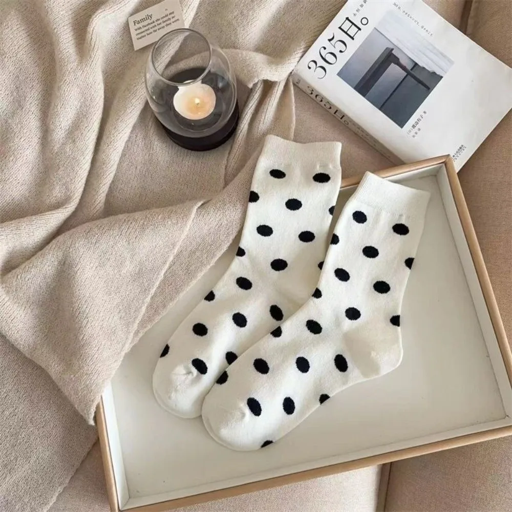 Soft Thick Mid-Calf Crew Socks Polka Dot Pattern Mid-Calf Length Polka Dot Socks Versatile Design Casual Socks For Women